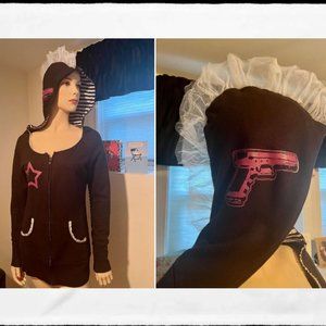 VINTAGE TOO FAST TULLE MOHAWK STAR AND GUN LOGO HOODIE JACKET GOTH
